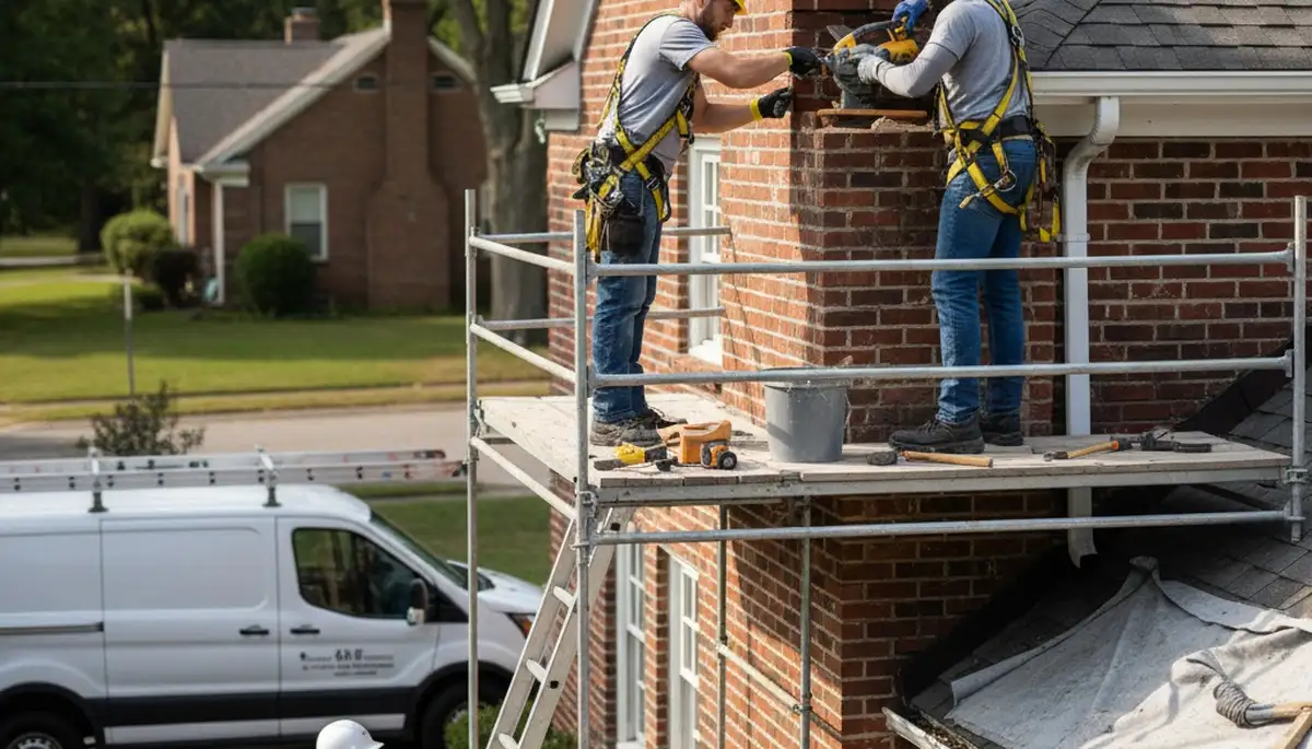 Charlotte, NC chimney repair by FX Remodeling & Exteriors on a masonry home exterior