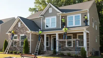 Charlotte, NC siding contractor installing vinyl siding on a home exterior