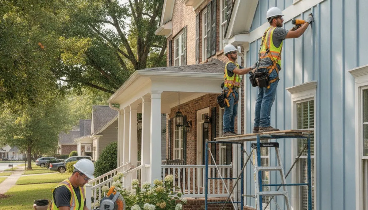 Charlotte, NC siding contractor installing vinyl siding on a home exterior