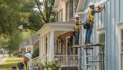 Charlotte, NC siding contractor installing vinyl siding on a home exterior