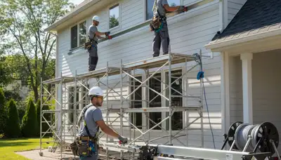 Seamless gutter installation on a Charlotte, NC home to help protect siding from storm runoff